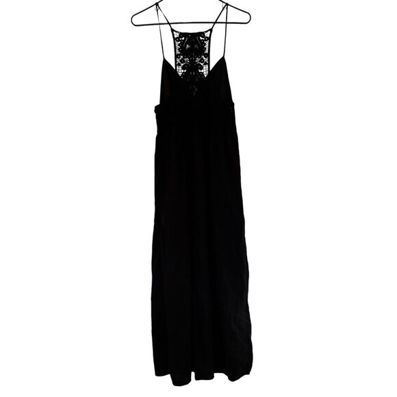 Jason Wu Linen Blend Crochet Knit Detail Maxi Dress Black Womens Medium $425 NEW - Picture 1 of 11